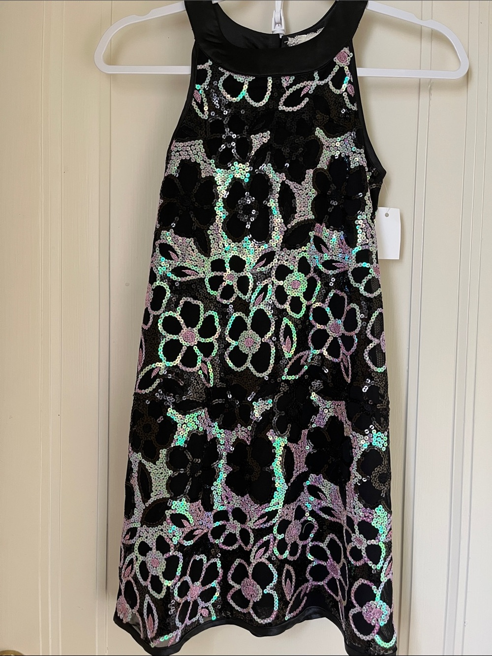 Sequin Floral Halter Dress Iridescent Sequins Size 8 Diamond Icing Boutique NWT